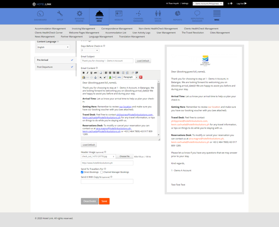 screenshot of Front Desk